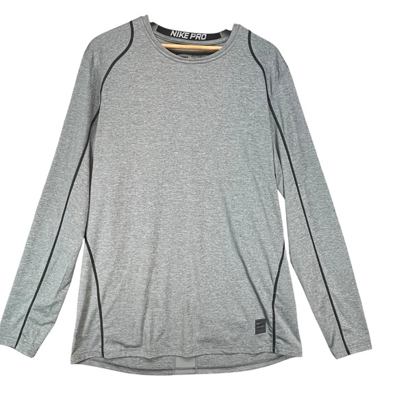 Nike Pro Dri-FIT Fitted Long Sleeve Gray Mens Training Shirt - Picture 1 of 6